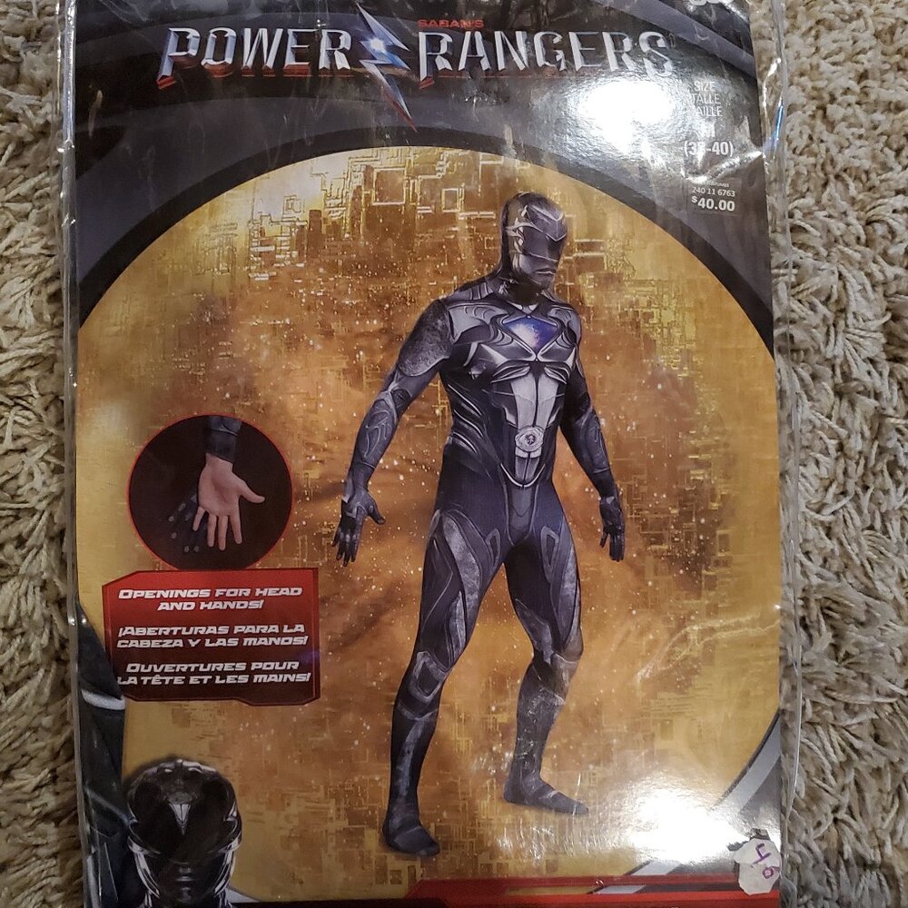 Power Ranger Men's Black Ranger Jumpsuit Costume with Purple Accents